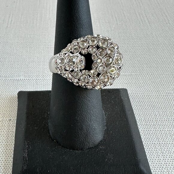 Swarovski Crystal Dome Ring, Rhodium-Plated Swirl Statement Ring, Size 8 - Picture 8 of 15
